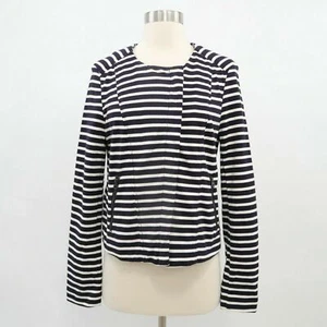 Loft Moto Sweater Jacket Womens 6 NEW Striped Blue White Nautical Asymmetric - Picture 1 of 11
