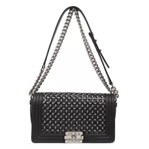 Boy Chanel Black Lambskin Patent Leather Medium Chain Shoulder Bag XX02228 - Picture 1 of 9