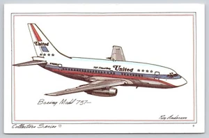 Boeing 737 United Airplane Artist Roy Andersen 1973 Unposted Postcard (H16) - Bild 1 von 2