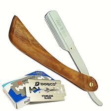Rosewood Handle Straight Edge Barber Shaving Razor Folding Shave Knife 10 Blades