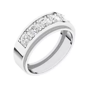 VS1 F 1.00 Carat Round Cut Diamond Mens Engagement Ring 14K White Gold 7.30 MM - Picture 1 of 9