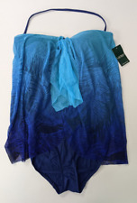 Ralph Lauren Blue Ombre Palm Flyaway Size 8 One-piece Bandeau Swimsuit