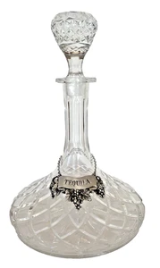 Tappo Decanter Vetro Piombo Cristallo Vintage Etichetta Peltro "Tequila" G2 - Foto 1 di 6