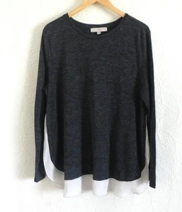 Loft Tunika Pullover anthrazit Strick/Elfenbein Chiffon Saum Langarm Pulli Gr. XL - Bild 1 von 8
