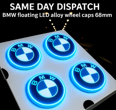BMW Z3 E36 SELF-GENERETED BLUE LED FLOATING WHEEL HUB CAPS 68MM SET OF 4 - Image 1 of 4