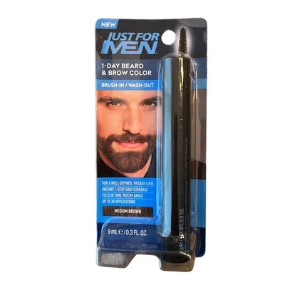 New Just For Men 1 Day Beard & Brow Color Medium Brown 0.3oz Brush-In Wash-Out - Image 1 of 2