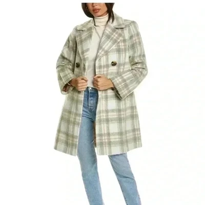 SAM EDELMAN CHAQUETÓN A CUADROS CEPILLADO DOBLE BOTONADURA VERDE SALVIA Y ROSA TALLA M Foto 1 de 4