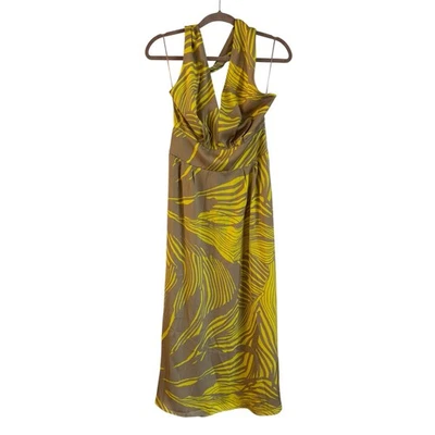NWT Banana Republic Halter Maxi Dress Sanded Khaki Tropical Size 4 Petite - Image 1 of 4