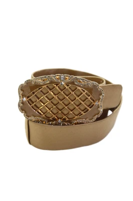 Cinturón clásico Judith Leiber para mujer con placa de cuero hebilla beige talla M Foto 1 de 4