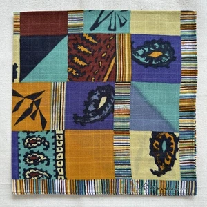 Vintage Mens Handkerchief Cotton Abstract Art Paisley & Check Pocket Square 17" - Picture 1 of 3