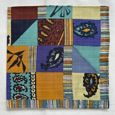 Vintage Mens Handkerchief Cotton Abstract Art Paisley & Check Pocket Square 17" - Image 1 of 3