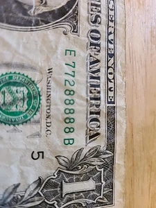 77288888. $1 FRN Fancy 5 In A Row 8s Serial Number.  88888 - Picture 1 of 3