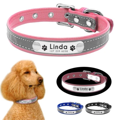 Reflective Custom Dog Collars Personalized Pet Puppy Cat Name ID Engraved XS S M