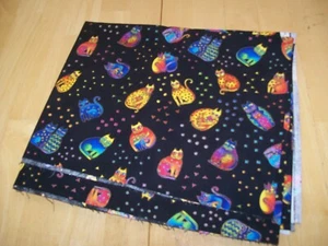 New Laurel Burch Fanciful Felines Black Cotton Fabric 1 Yard RARE 2007 Cats - Picture 1 of 6