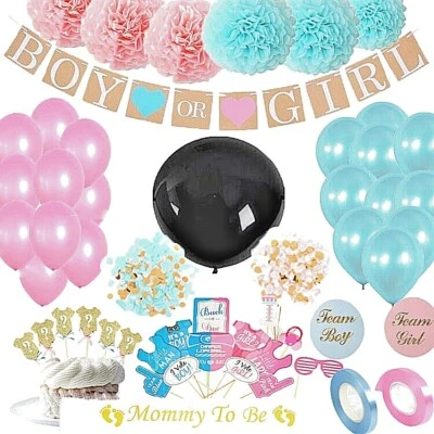 103 PCS Gender Reveal Party Supplies  with Photo Props, 36 In Reveal Ballon - Image 1 of 4