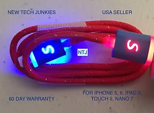 NTJ FLASH BRAIDED LED light-up power charger cable for iPhone 7 6 5 4s micro USB - Picture 1 of 36