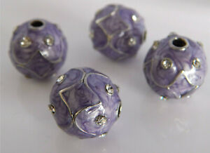 4 außergewöhnliche Perlen ca. 16mm groß lila emailliert marmoriert mit Strass 