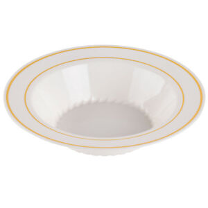 12 oz. Bowl Ivory Premium Heavy Weight Plastic with gold trim(15 pieces)