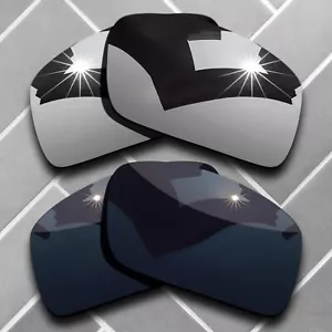 2 Packs Replacement Lenses for-Oakley Oil Drum Polarized-Black&Silver Chrome - Picture 1 of 5
