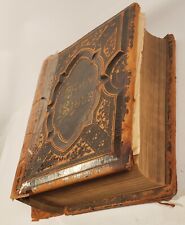 Antique Bible 1870 Leather Family w APOCRYPHA 2500 Steel Wood Illust H B Graves