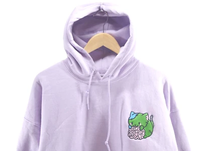 Custom Embroidery Hoodie XL Cute Cat Eating Brain Custom X-Large Purple - Image 1 of 4