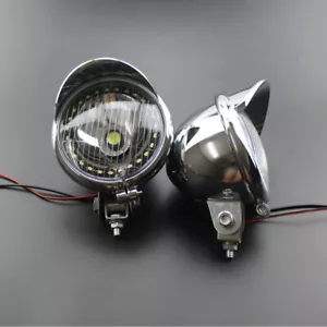 Universale Moto Cromato Faro anteriore a LED con faro fendinebbia Cafe Racer ATV - Picture 1 of 10