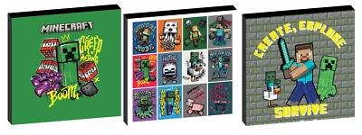 PIXELS minecraft  SET OF 3 CANVAS PICTURES - 5 sizes to choose from - Image 1 of 4
