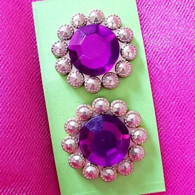Vintage Purple Rhinestone Buttons 3cm Gold-Toned Surround Faceted Sewing Closure - Image 1 of 4