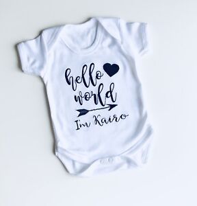 Embroidered Baby Grow Name Vest, Bodysuit, Newborn Personalised Hello Gift