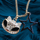Diamanté Cat & Star Necklace 17-18in Christmas Stocking Stuffer Gift J440