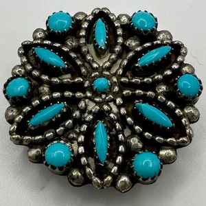 Zuni Nativo Americano Plata de Ley Pequeño Punto Turquesa Broche Colgante - Imagen 1 de 7