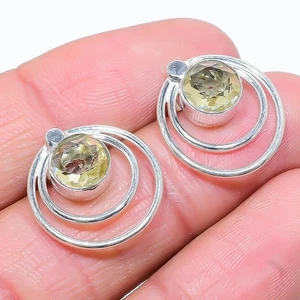 Lemon Quartz Gemstone 925 Sterling Silver Jewelry Stud Earring 0.75" - Picture 1 of 1