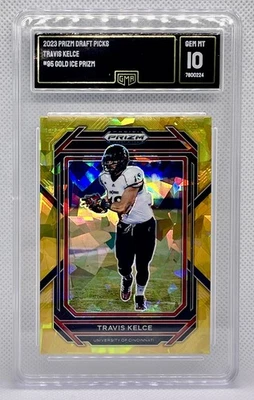 2023 Panini Prizm Draft Picks - Travis Kelce Chiefs #95 Gold Ice Prizm GMA 10 - Image 1 of 2