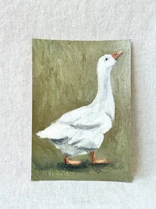 Original Ölgemälde Sammlerstück Glitzer Gans Gemälde klein Wandbild 5x7 - Bild 1 von 12