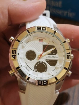 MEN'S WHITE RUBBER STRAP SPORTS WATCH US POLO ASSN US9767WM - Image 1 of 4