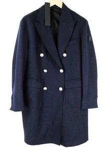 REPLAY Mens Navy Coat 48 Wool Cotton Blend Peak Collar Double-Breasted RRP€499 - Picture 1 of 10