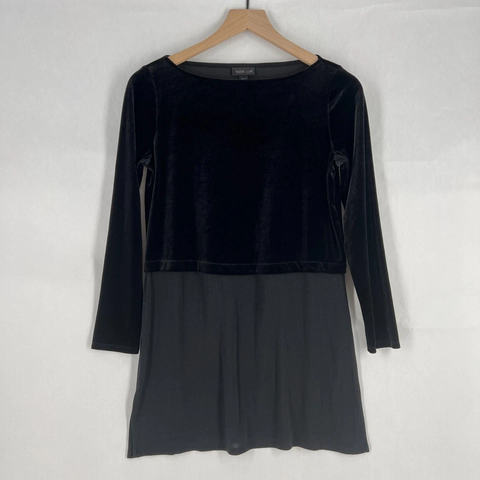 Blusa túnica J. Jill Wearever feminina PXS veludo preto mídia mista fenda lateral - Imagem 1 de 4