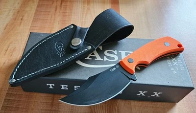 CASE XX 76937 CHRIS TAYLOR ORANGE G10 HUNTER KNIFE 1095 CARBON STEEL & SHEATH - Image 1 of 4