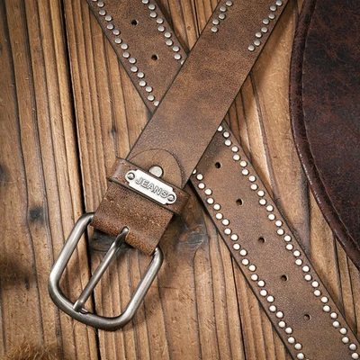 Cinturón con hebilla de aleación de cuero sintético unisex estilo occidental cinturones de cintura ropa informal Foto 1 de 4