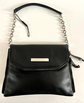 NWOT Calvin Klein Black Handbag Chain & Leather  Strap - Pebble Leather - Image 1 of 4