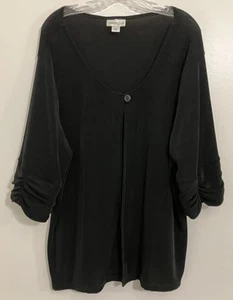 Coldwater Creek Black Button Cardigan 2X Liquid Knit Travel Career Office - Picture 1 of 5