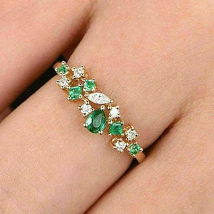 2.00Ct Lab-Created Emerald Pear Cut Wedding Band Ring 14k Yellow Gold Plated - Picture 1 of 7
