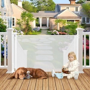 Retractable Mesh Baby Gate Pet Fence 35” H x 55” W Hardware Mount White Outdoor - Picture 1 of 9