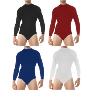 Herren Freizeit einteilig Langarm Body einfarbig Trikot Overall Dessous - Bild 1 von 50