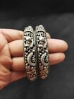 2Pc Old Chinese Sterling Silver Ornate Etched Engraved  Bracelet---??????