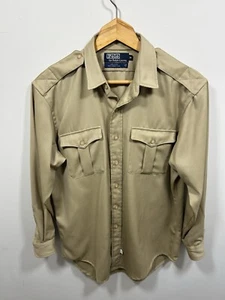 VTG Polo Ralph Lauren Military-Style Wool Shirt Beige USA-Made Epaulettes RARE - Picture 1 of 13