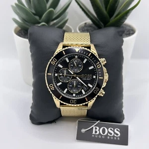 HUGO HERREN UHR 1513906 GELBGOLD MESH BAND & SCHWARZES ZIFFERBLATT ADMIRAL GOLD GEHÄUSE - Bild 1 von 5