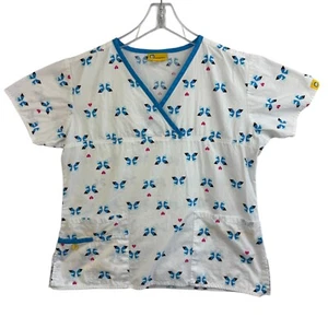 Wonder Wink Size M Scrub Top with Pockets White With Hearts Pattern Medium - Picture 1 of 6