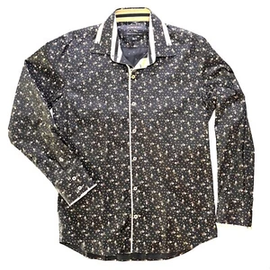 Pure Black Black & Brown Mens Button Up Shirt Size Large Free Postage - Picture 1 of 9