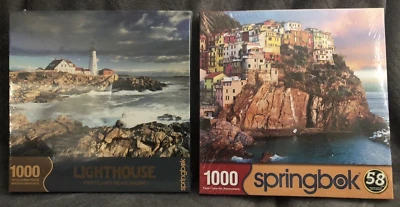 SPRINGBOK  Lot of 2 BNIB 1000 Pc Puzzles CLIFF HANGERS (2021)& LIGHTHOUSE, MAINE - Image 1 of 4